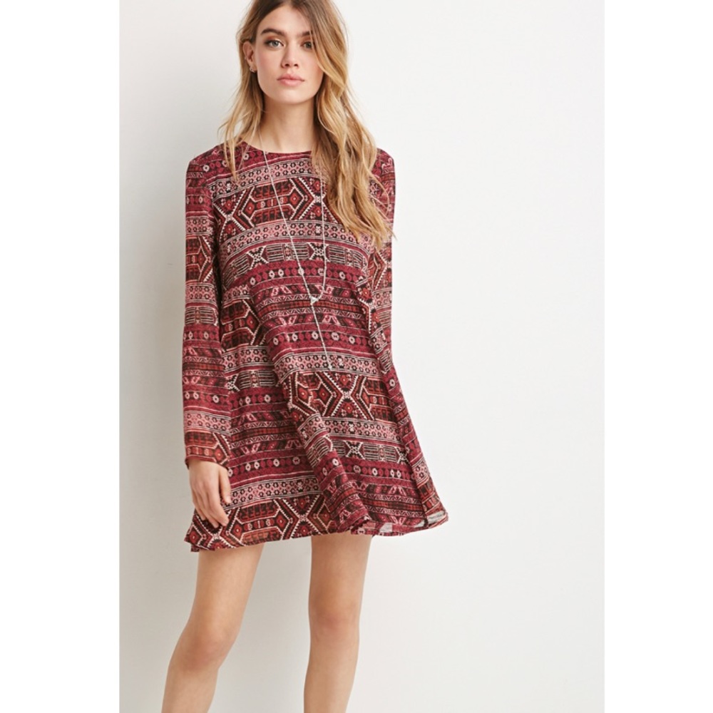 Forever21 Swing Aztec print pink babydoll dress large